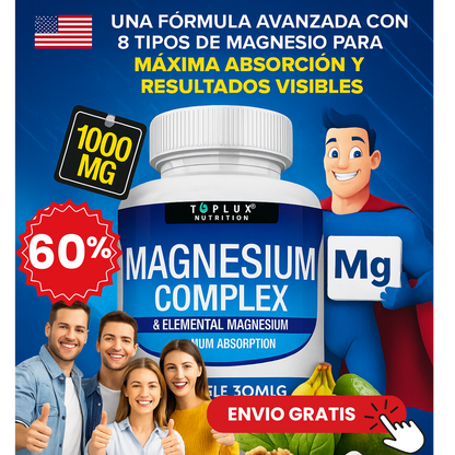 MAGNESIUM COMPLEX - 8 EN 1 / 90 capsulas -Equilibrio y Vitalidad en cada cápsula Suplemento Premium 1000mg